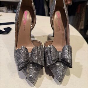 Betsey Johnson Sparkling Silver Bow Heels
